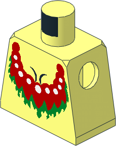 Minifig Torso with Red, Green and White Floral Necklace and Black Cleavage Pattern