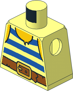 Minifig Torso with Blue Horizontal Stripes, Dark Orange Belt and Metallic Gold Buckle Pattern