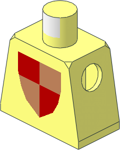 Minifig Torso with Red/Peach Quarters Shield Pattern