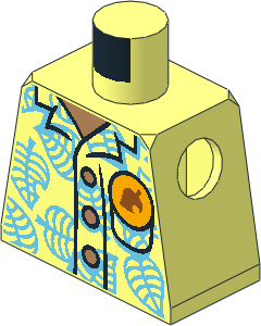 Minifig Torso with Hawaiian Shirt with Medium Azure Leaves, Medium Nougat Buttons and Bright Light Orange Pin Pattern