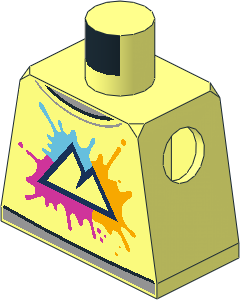 Minifig Torso with Mountains on Medium Azure, Bright Light Orange and Dark Pink Splotches Pattern