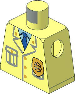 Minifig Torso with Jacket, Pocket, Badge, Blue Tie Pattern