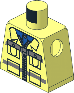 Minifig Torso with Blue Shirt and Construction Zipper Jacket with Safety Stripes Pattern