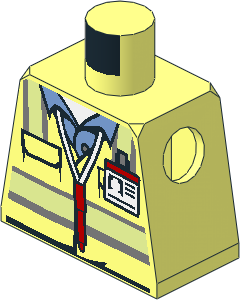 Minifig Torso with Safety Vest with Reflective Stripes over Medium Blue Shirt, ID Badge and Red Pen around Neck Pattern