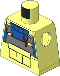 Minifig Torso with Overalls with Reflective Stripe and Buckles, Front Pouch and Red Pen Pattern