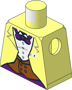 Minifig Torso with Dark Orange Vest and Purple Bow Tie Pattern