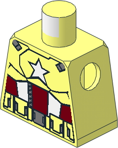 Minifig Torso with Red/White Waist, Zipper and White Star Pattern