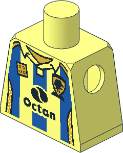 Minifig Torso with Soccer Shirt with Octan Logo and Blue Stripes Pattern