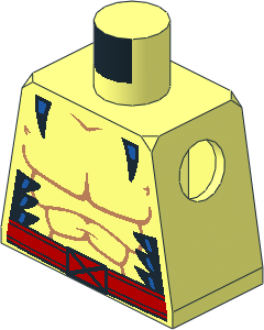 Minifig Torso with Black and Blue Marks, Red X-Men Buckle Belt Pattern