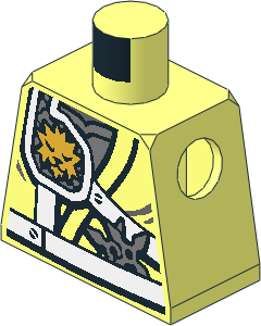 Minifig Torso with White Straps, Gold Lion Emblem, Shurikens and Belt Pattern