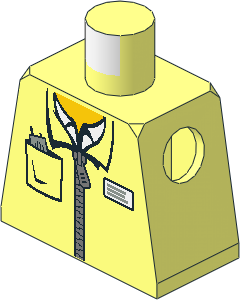Minifig Torso with Zipper Jacket, White Shirt, Name Tag and Radio in Pocket Pattern