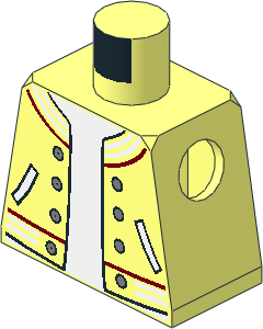 Minifig Torso with Jacket with Striped Trim, Silver Buttons and Pockets over White Undershirt Pattern