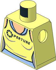 Minifig Torso with Female Tank Top with "APERTURE" over Bright Light Blue Tank Top Pattern