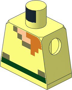 Minifig Torso with Dark Green Belt and Light Nougat, Olive Green and Orange Rectangles Pattern