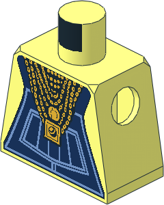 Minifig Torso with Dark Blue Overalls, Tank Top, Gold Chains and Pendant Pattern