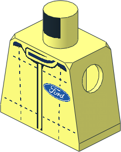 Minifig Torso with Race Suit with Ford Logo, Dark Blue Crosses and Dots and Black Stripes Pattern