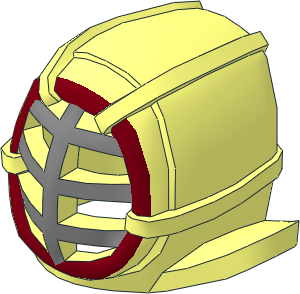 Minifig Kendo Mask with Metallic Silver Grille and Dark Red Trim Pattern