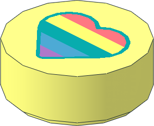 Tile  1 x  1 Round with Heart with Rainbow Stripes Pattern