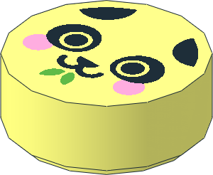 Tile  1 x  1 Round with Panda Face with Bright Pink Cheeks and Bright Green Bamboo Pattern