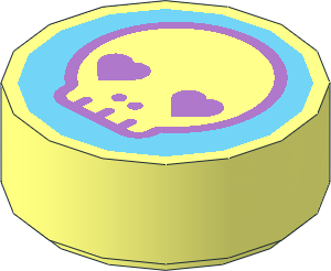 Tile  1 x  1 Round with Medium Lavender Skull Outline and Hearts as Eyes on Medium Azure Background Pattern