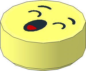 Tile  1 x  1 Round with Bright Light Yellow Emoji with Closed Eyes and Narrow Open Yawning Mouth with Coral Tongue Pattern