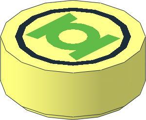 Tile  1 x  1 Round with Black Circle and Bright Green Green Lantern Logo Pattern