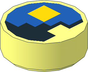 Tile  1 x  1 Round with Yellow Square on Black and Blue Background Pattern