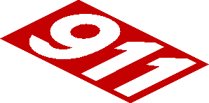 ~Sticker  1.8 x  3.8 with Logos, Car Door Handle and Black Grey and Red Stripes on White Background Right - White Number 911 on Red Background