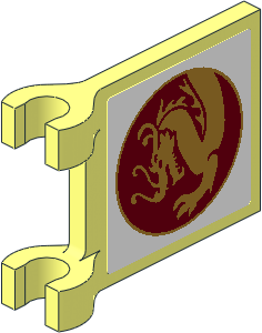 Flag 2 x 2 with Vertical Pearl Gold Dragon in Dark Red Circle and Pearl Gold Border on White Background Sticker on Both Sides