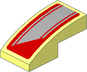 Slope Brick Curved  2 x  1 with Grey Stripes on Red Background Right Sticker