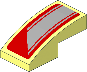 Slope Brick Curved  2 x  1 with Grey Stripes on Red Background Left Sticker
