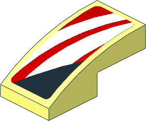 Slope Brick Curved  2 x  1 with White Stripes on Red Background Right Sticker