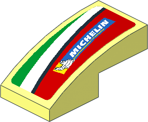 Slope Brick Curved  2 x  1 with Michelin Logo and Green Triangle on Red Background Left Sticker