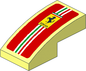 Slope Brick Curved  2 x  1 with Ferrari Logo and Tricolor Stripe on Red Background Sticker