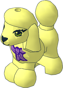 Animal Poodle with Lime Eyes with Eyelashes, Black Nose, Medium Lavender Bandana with Knot Pattern