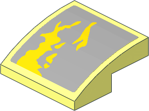 Slope Brick Curved  2 x  2 x  0.667 with Yellow Dirt Stains on Light Bluish Grey Background Left Model Sticker