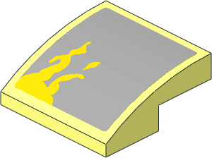 Slope Brick Curved  2 x  2 x  0.667 with Yellow Dirt Stains on Light Bluish Grey Background Right Model Sticker