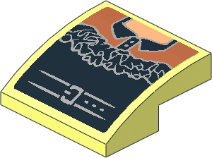 Slope Brick Curved  2 x  2 x  0.667 with Black and Dark Nougat Top with Lace and Belt Sticker