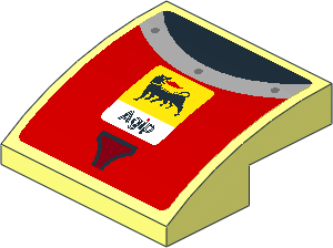 Slope Brick Curved  2 x  2 x  0.667 with Agip Logo and Air Vent on Red Background Sticker