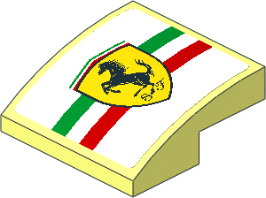 Slope Brick Curved  2 x  2 x  0.667 with Ferrari Rounded Badge on Tricolor Stripe on White Background Right Sticker