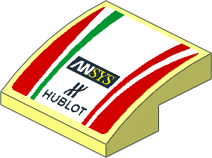 Slope Brick Curved  2 x  2 x  0.667 with Logos and Tricolor Stripe on Red Background Sticker