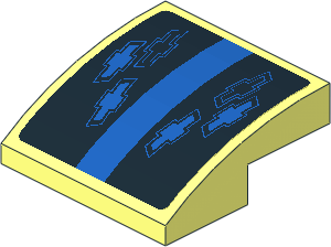 Slope Brick Curved  2 x  2 x  0.667 with Chevrolet Logos and Blue Stripe on Black Background Sticker