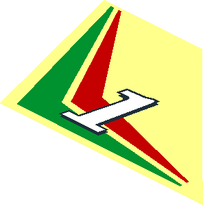 Sticker  2.9 x  4.8 Trapezoid with Number  1 on Red and Green Chevrons Right