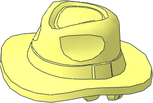 Minifig Hat with Hair, Fedora Outback Style with Wide Brim with Molded Band and Short Hair