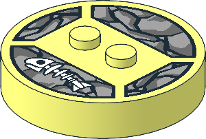 Brick  4 x  4 x  0.667 Round with RFID Tag and  2 Studs with White Fish Skeleton and Grey Stones Pattern