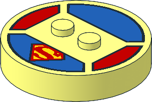 Brick  4 x  4 x  0.667 Round with RFID Tag and  2 Studs with Superman Logo Pattern