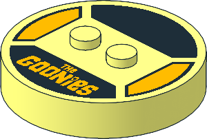 Brick  4 x  4 x  0.667 Round with RFID Tag and  2 Studs with Bright Light Orange "The Goonies" Pattern