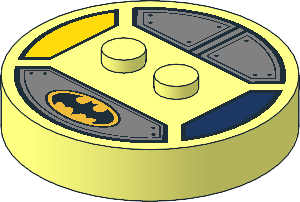 Brick  4 x  4 x  0.667 Round with RFID Tag and  2 Studs with Batman Logo and Metallic Armour Panels Pattern