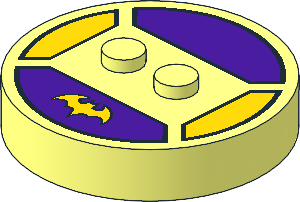 Brick  4 x  4 x  0.667 Round with RFID Tag and  2 Studs with Yellow Bat Logo Pattern