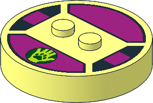 Brick  4 x  4 x  0.667 Round with RFID Tag and  2 Studs with Paw Print on Lime Hand and Magenta Stripes Pattern